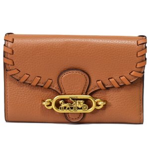 画像1: 【COACH】コーチ ぺブルレザー スムースレザー ホイップステッチ 縫い目 ジェイド ミディアム エンベロープ ウォレット 三つ折り財布 トープ（日本未発売）