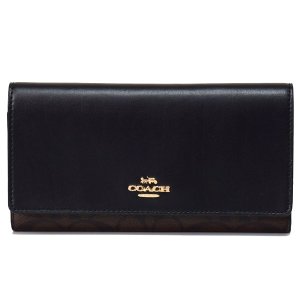 画像1: 【COACH】コーチ コーティングキャンバス スムースレザー シグネチャー 三つ折り 長財布 ブラウン×ブラック（日本未発売）