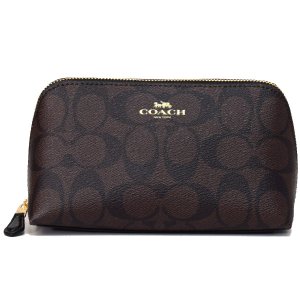 画像1: 【COACH】コーチ コーティングキャンパス レザー シグネチャー コスメティック 化粧ポーチ ブラウン×ブラック（日本未発売）