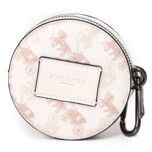 画像1: 【COACH】コーチ コーティングキャンバス ナチュラルペブルレザー ホース アンド キャリッジ プリント ラウンド ハイブリッド カラビナ付き ポーチ チャークマルチ〔日本未発売〕