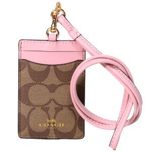 画像1: 【COACH】コーチ シグネチャー ラグジュアリー ID ランヤード 首かけ カードケース カーキ×ブロッサム（日本未発売）