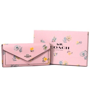 画像1: 【COACH】コーチ コーティングキャンバス スムースレザー ダンデライオン タンポポ フローラル 花柄 フラワー プリント チェーン付き スリム エンベロープ 二つ折り 長財布 専用BOX付き ブロッサムマルチ（日本未発売）