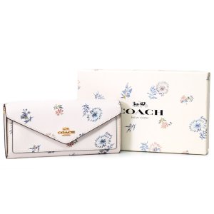 画像1: 【COACH】コーチ コーティングキャンバス スムースレザー ダンデライオン タンポポ フローラル 花柄 フラワー プリント チェーン付き スリム エンベロープ 二つ折り 長財布 専用BOX付き チャーク×ブルーマルチ（日本未発売）