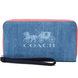 画像1: 【COACH】コーチ デニム ペブルレザー ジェス ホース アンド キャリッジ ラージ フォン iPhone スマホ ウォレット リストレット 財布 デニム〔日本未発売〕