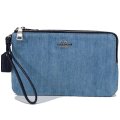 【COACH】コーチ デニム ペブルレザー ダブルジップ  ウォレット リストレット ポーチ デニムマルチ〔日本未発売〕