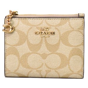 画像1: 【COACH】コーチ コーティングキャンパス シグネチャー ロゴ チャーム スナップ カード ケース 二つ折り 財布 ライトカーキ×チャーク〔日本未発売〕