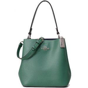 画像1: 【COACH】コーチ ポリッシュド ペブルレザー ロゴ スモール タウン バケット バケツ型 2WAY クロスボディ 斜め掛け ショルダー ハンドバッグ シャムロック×ミッドナイト（日本未発売）