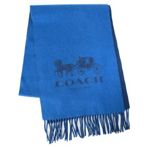 画像1: 【COACH】コーチ カシミア ホース アンド キャリッジ バイカラー マフラー ネイビー×デニム（日本未発売）