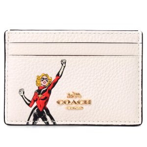 画像1: 【COACH】コーチ ペブルレザー マーベル コラボ キャロル ダンバース ロゴ カードケース 定期入れ 名刺入れ チャークマルチ（日本未発売）