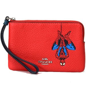 画像1: 【COACH】コーチ ペブルレザー マーベル コラボ スパイダーマン コーナー ジップ リストレット ポーチ マイアミレッドマルチ〔日本未発売〕