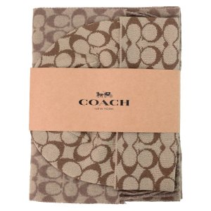 画像1: 【COACH】コーチ ウール カシミヤ シグネチャー  スカーフ マフラー＆ハット ビーニー 帽子 ２点セット カーキシグネチャー（日本未発売）