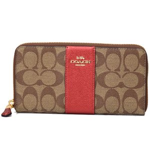画像1: 【COACH】コーチ コーティングキャンバス スムースレザー シグネチャー ストライプ アコーディオン ジップ 長財布 メタリッククレイ（日本未発売）