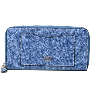 画像1: 【COACH】コーチ クロスグレインレザー ロゴ アコーディオン ジップ アラウンド 長財布 デニム（日本未発売）