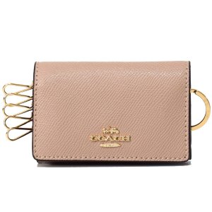 画像1: 【COACH】コーチ クロスグレインレザー ロゴ 5連 リング スマートキー対応 キーケース トープ（日本未発売）