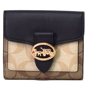 画像1: 【COACH】コーチ コーティングキャンバス スムースレザー ブロックド シグネチャー ジョージー スモール ウォレット 二つ折り財布 カーキ×ライトカーキ×ブラック〔日本未発売〕