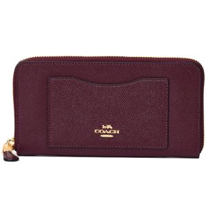 画像1: 【COACH】コーチ ラグジュアリー クロスグレインレザー アコーディオン ジップ アラウンド 長財布 ダークバーガンディー（日本未発売）