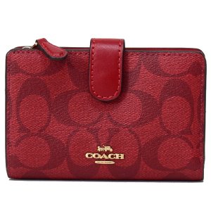 画像1: 【COACH】コーチ ラグジュアリー シグネチャー ミディアム コーナー ジップ 二つ折り財布 レッド（日本未発売）