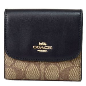 画像1: 【COACH】コーチ ラグジュアリー シグネチャー スモール 三つ折り財布 カーキ×ブラック（日本未発売）