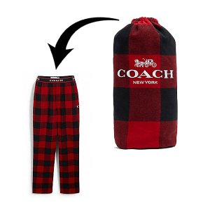 画像1: 【COACH】コーチ コットン チェック柄 フランネル パジャマ パンツ インナー ルームウェア 専用巾着袋付 XXL チェリーバッファロープレイド（日本未発売）