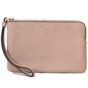 画像1: 【COACH】コーチ レザー コーナー ジップ リストレット ポーチ トープ〔日本未発売〕