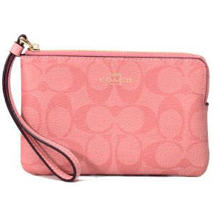 画像1: 【COACH】コーチ コーティングキャンバス スムースレザー シグネチャー コーナー ジップ リストレットポーチ キャンディーピンク〔日本未発売〕