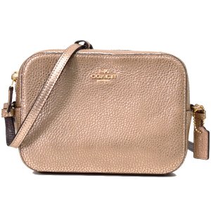 画像1: 【COACH】コーチ バッグ メタリック ぺブルレザー ロゴ ミニ カメラバッグ クロスボディ 斜め掛け ショルダーバッグ メタリックペールゴールド（日本未発売）
