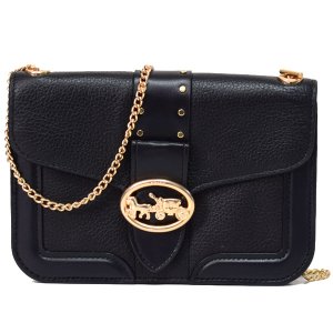 画像1: 【COACH】コーチ ペブルレザー スムースレザー ジョージー リベット チェーン クロスボディ 斜めがけ ショルダーバッグ ブラック（日本未発売）