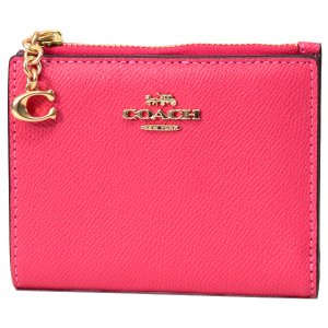 画像1: 【COACH】コーチ クロスグレインレザー ロゴチャーム スナップ カードケース 二つ折り 財布 エレクトリックピンク（日本未発売）