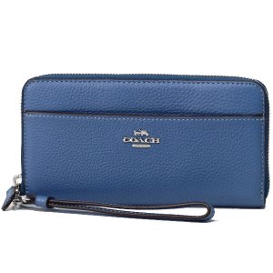 画像1: 【COACH】コーチ ペブルレザー ロゴ リストレット アコーディオン ジップ アラウンド 長財布 ストーンブルー（日本未発売）