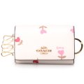 【COACH】コーチ レザー ハート フローラル 花柄 フラワー 5連 スマートキー キーケース チャーク マルチ（日本未発売）