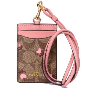 画像1: 【COACH】コーチ コーティングキャンバス スムースレザー シグネチャー ハート フローラル フラワー 花柄 プリント ID ランヤード 首かけ カードケース カーキ×レッドマルチ（日本未発売）