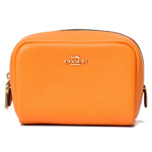 画像1: 【COACH】コーチ クロスグレインレザー ロゴ ミニ ボクシー コスメティック ケース コスメポーチ 化粧ポーチ サンビーム（日本未発売）