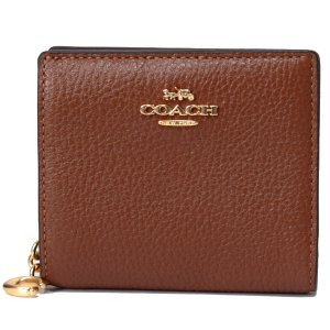 画像1: 【COACH】コーチ ぺブルレザー ロゴチャーム スナップ ウォレット 二つ折り 財布 レッドウッド（日本未発売）