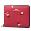 【COACH】コーチ コーティングキャンバス スムースレザー ハート フローラル 花柄 フラワー プリント ロゴチャーム スナップ ウォレット 二つ折り 財布 ワインマルチ（日本未発売）