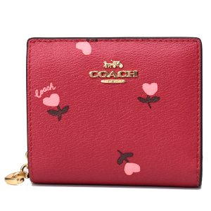 画像1: 【COACH】コーチ コーティングキャンバス スムースレザー ハート フローラル 花柄 フラワー プリント ロゴチャーム スナップ ウォレット 二つ折り 財布 ワインマルチ（日本未発売）