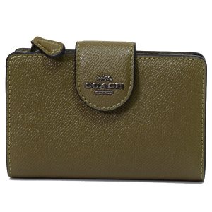 画像1: 【COACH】コーチ クロスグレインレザー ロゴ ミディアム コーナー ジップ ウォレット 二つ折り財布 ケルプ（日本未発売）