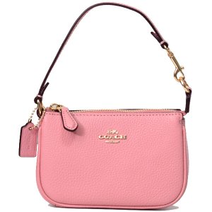 画像1: 【COACH】コーチ ぺブルレザー ノリータ 15 ロゴ リストレット マルチ ポーチ ミニ ハンドバッグ ライトブラッシュ〔日本未発売〕