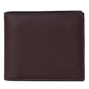 画像1: 【COACH】コーチ メンズ カーフレザー コンパクト ID 二つ折り財布 マホガニー（日本未発売）