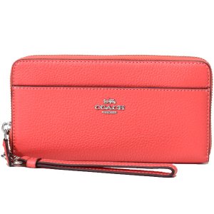 画像1: 【COACH】コーチ ペブルレザー ロゴ リストレット アコーディオン ジップ アラウンド 長財布 タンジェリン（日本未発売）