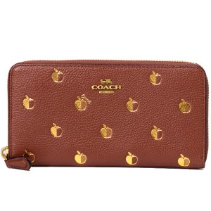 画像1: 【COACH】コーチ ぺブルレザー メタリック ホイル アップル りんご プリント アコーディオン ジップ ウォレット 長財布 サドルマルチ（日本未発売）