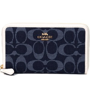 画像1: 【COACH】コーチ ジャガード ぺブルレザー シグネチャー ロゴ ミディアム ジップ アラウンド ウォレット 財布 デニムマルチ（日本未発売）