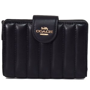 画像1: 【COACH】コーチ ナッパレザー スムースレザー キルティング ロゴ ミディアム コーナー ジップ ウォレット 二つ折り財布 ブラック（日本未発売）