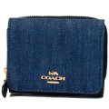 【COACH】コーチ デニム ぺブルレザー ロゴ スモール トライフォールド ウォレット 三つ折り財布 デニムマルチ（日本未発売）