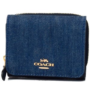 画像1: 【COACH】コーチ デニム ぺブルレザー ロゴ スモール トライフォールド ウォレット 三つ折り財布 デニムマルチ（日本未発売）