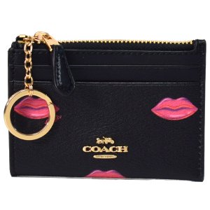 画像1: 【COACH】コーチ コーティングキャンバス スムースレザー リップ キスマーク プリント キーリング付き ミニ スキニー IDケース コインケース ブラックマルチ（日本未発売）