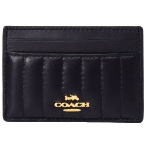 画像1: 【COACH】コーチ ナッパレザー スムースレザー リニア キルティング スリム カードケース 定期入れ 名刺入れ ブラック（日本未発売）