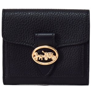 画像1: 【COACH】コーチ ぺブルレザー スムースレザー ジョージー スモール ウォレット 二つ折り財布 ブラック〔日本未発売〕