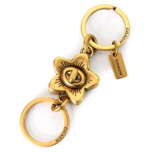 画像1: 【COACH】コーチ プレーテッドメタル ワイルドフラワー フローラル 花 ターンロック バレット キーリング キーホルダー ゴールド（日本未発売）