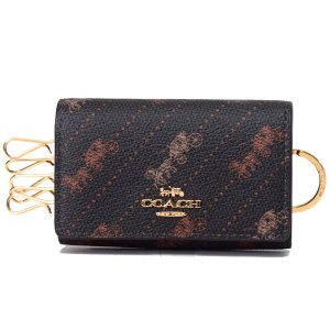 画像1: 【COACH】コーチ コーティングキャンバス ホース アンド キャリッジ ドット 水玉 プリント 5連 リング スマートキー対応 キーケース ブラック（日本未発売）