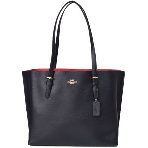 画像1: 【COACH】コーチ ぺブルレザー モリー ロゴ ショルダー トートバッグ ブラック×トゥルーレッド〔日本未発売〕